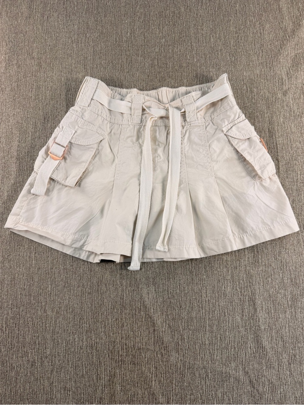 Justice Girls Beige Cargo Skort Size M (10) Tie Waist Pleated Skirt